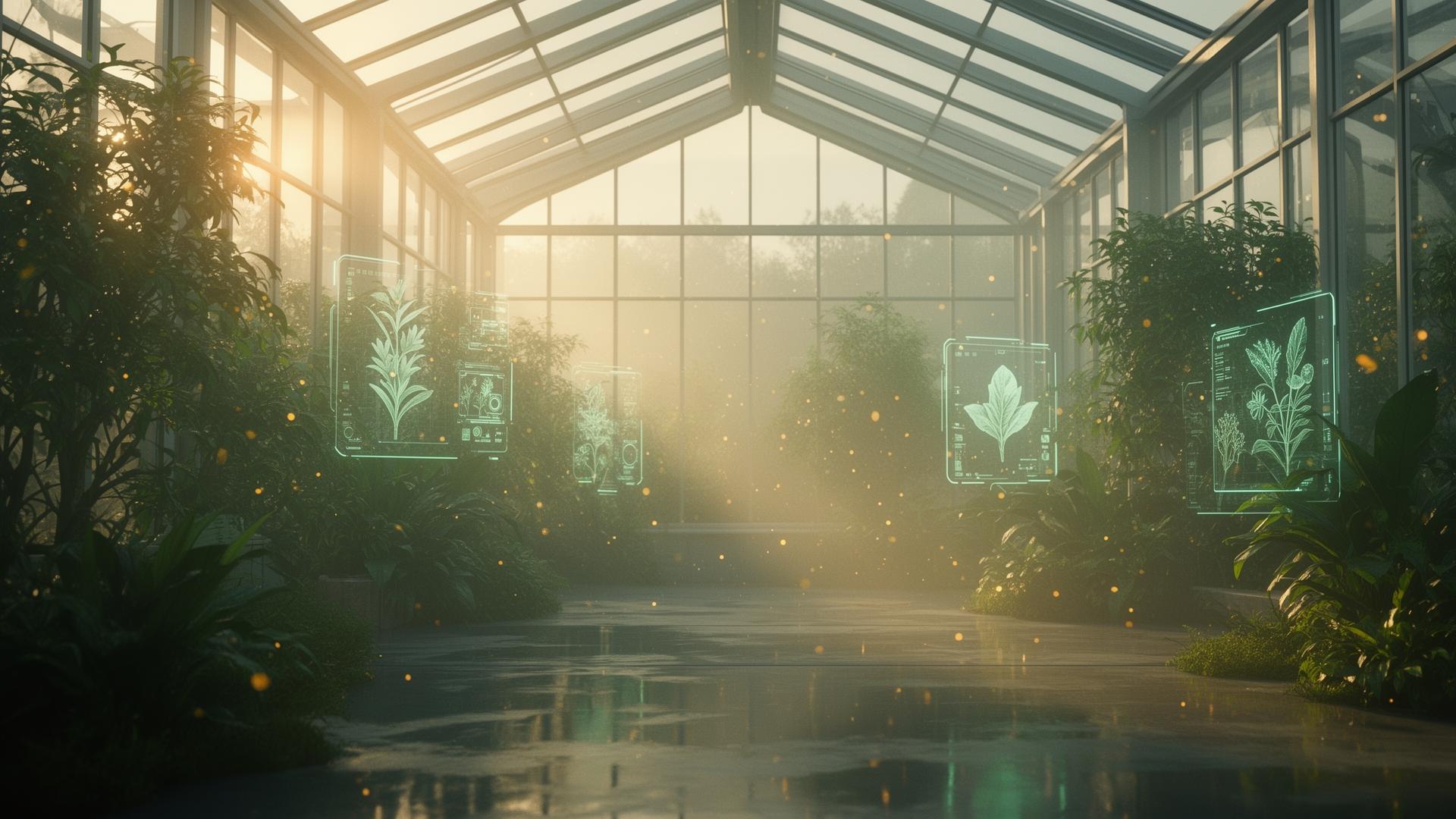 A translucent greenhouse at dawn
